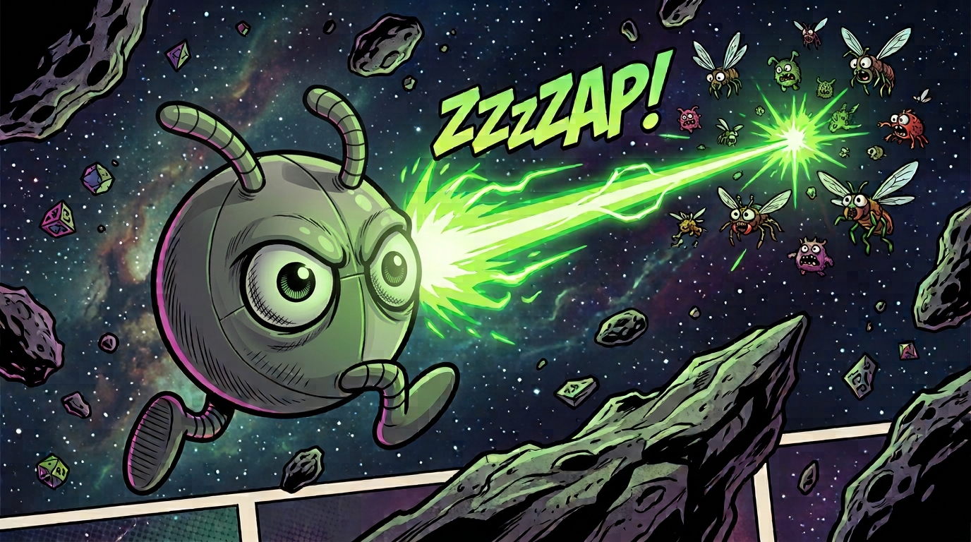 Blob zaps a swarm of space bugs