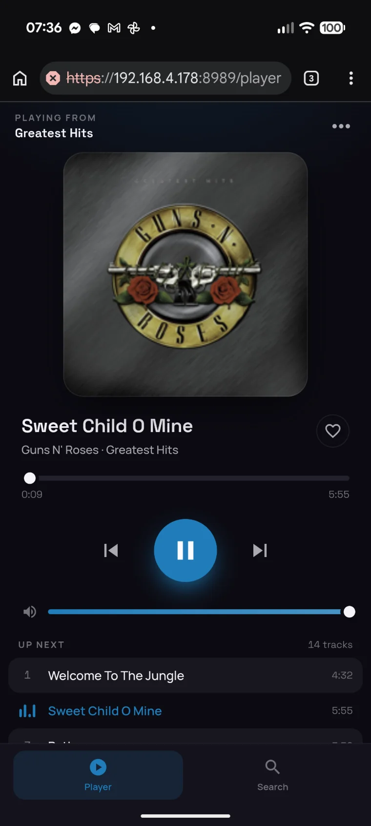 Remote web player on a phone