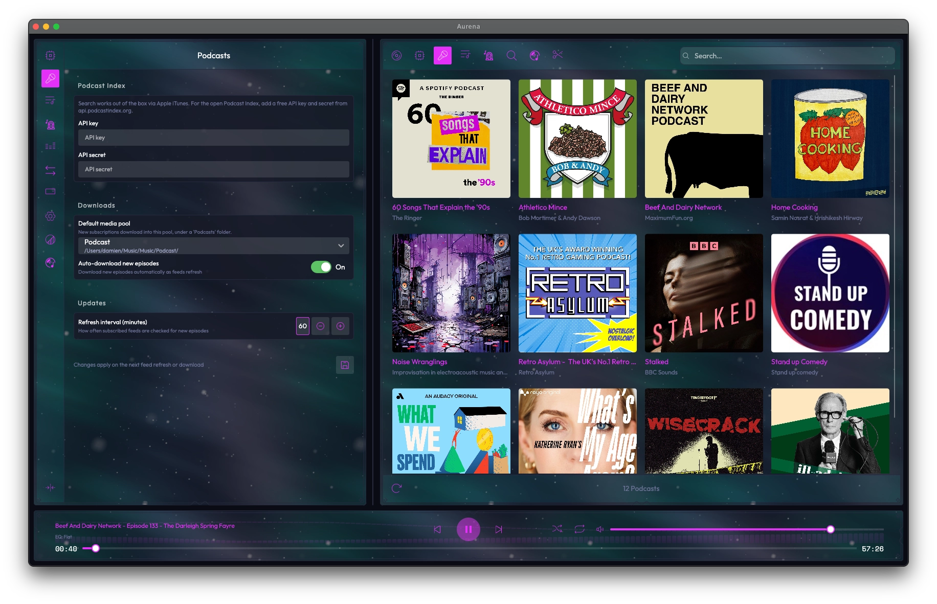 Podcast subscriptions and episode list