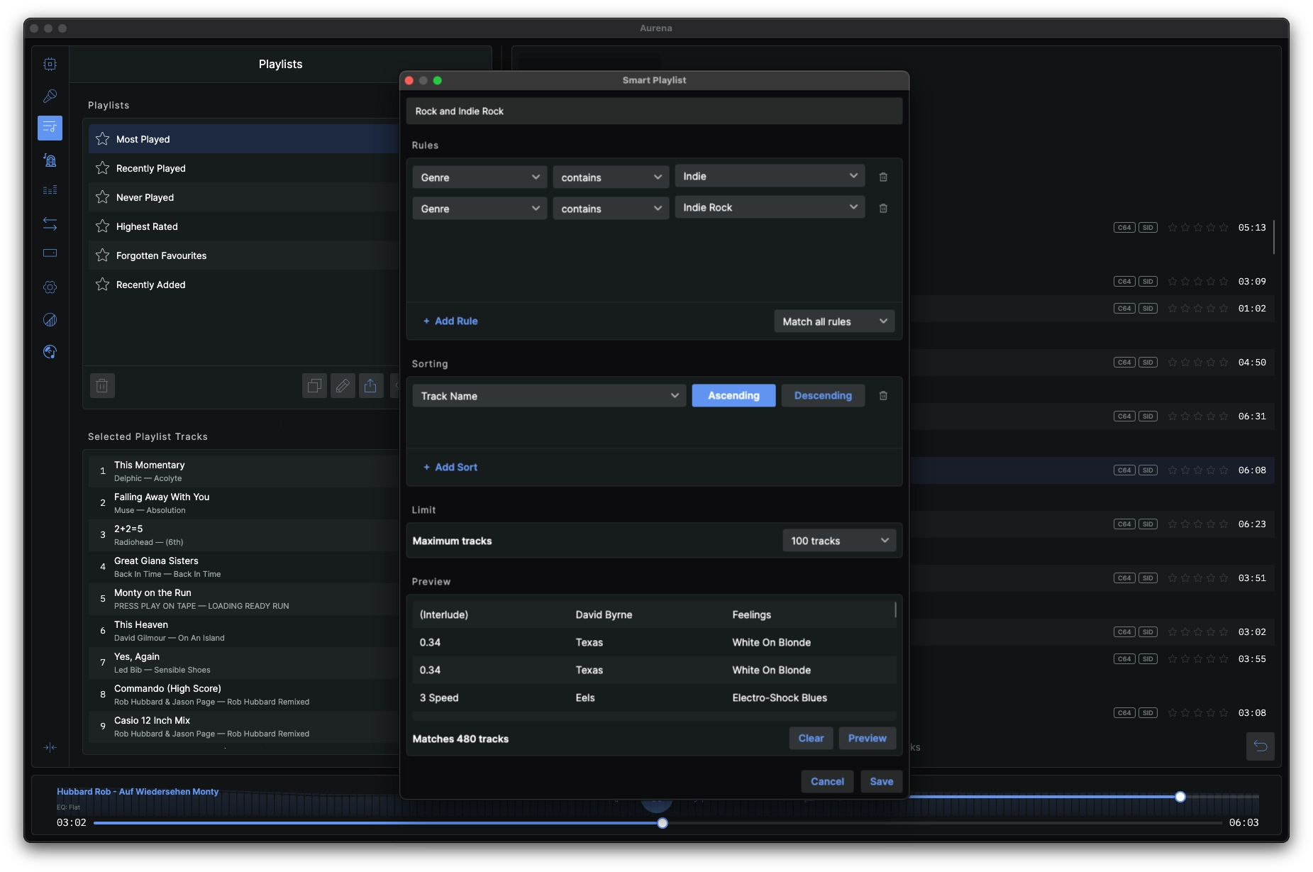 Smart playlist editor with live match count